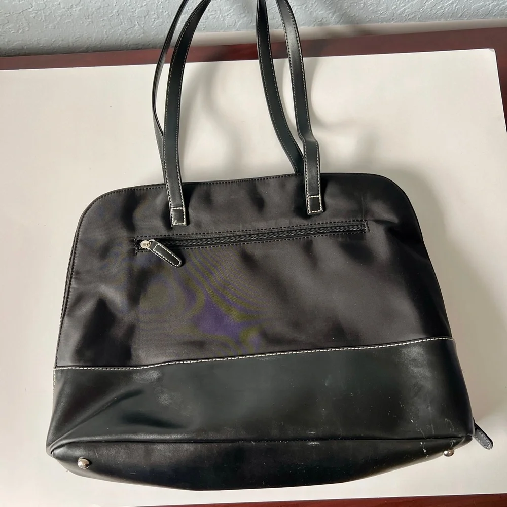 Black Nylon and Leather Laptop Bag 12x17 Water resistant
